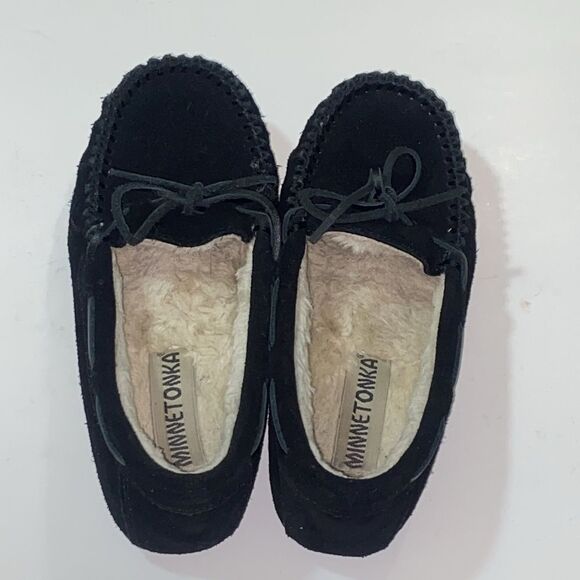 Minnetonka 40217 Leather Upper Suede Women’s Size 6M Black Moccasins - Picture 2 of 14